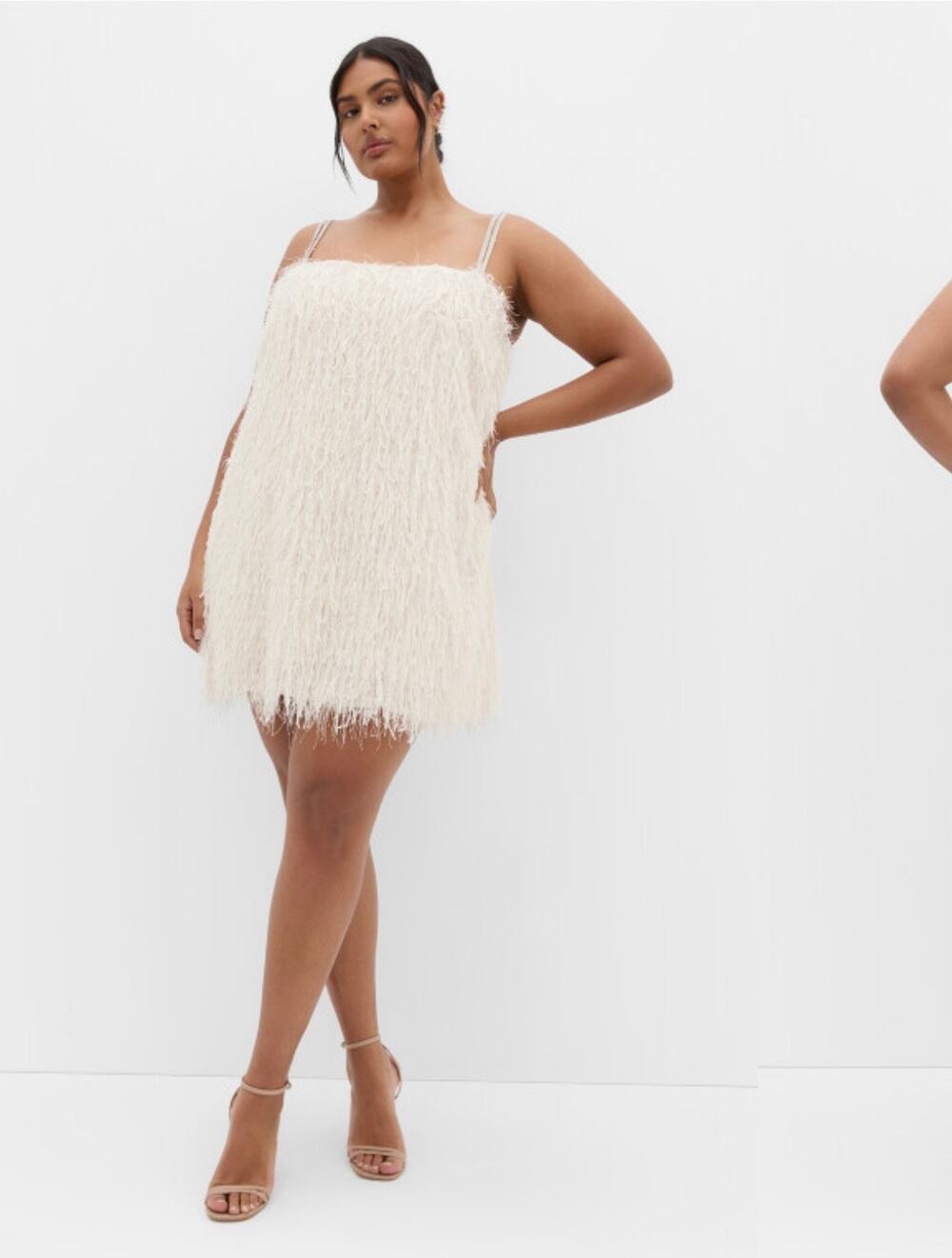 City Chic Faith Party Mini Dress Ivory Feathers Embellished Straps Size 16